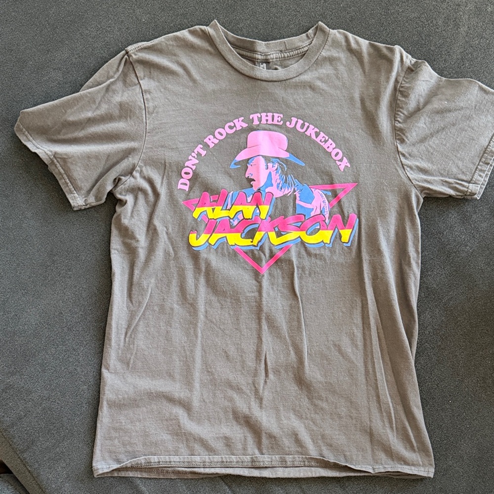 Alan Jackson Graphic Tee in Grey with Neon Print